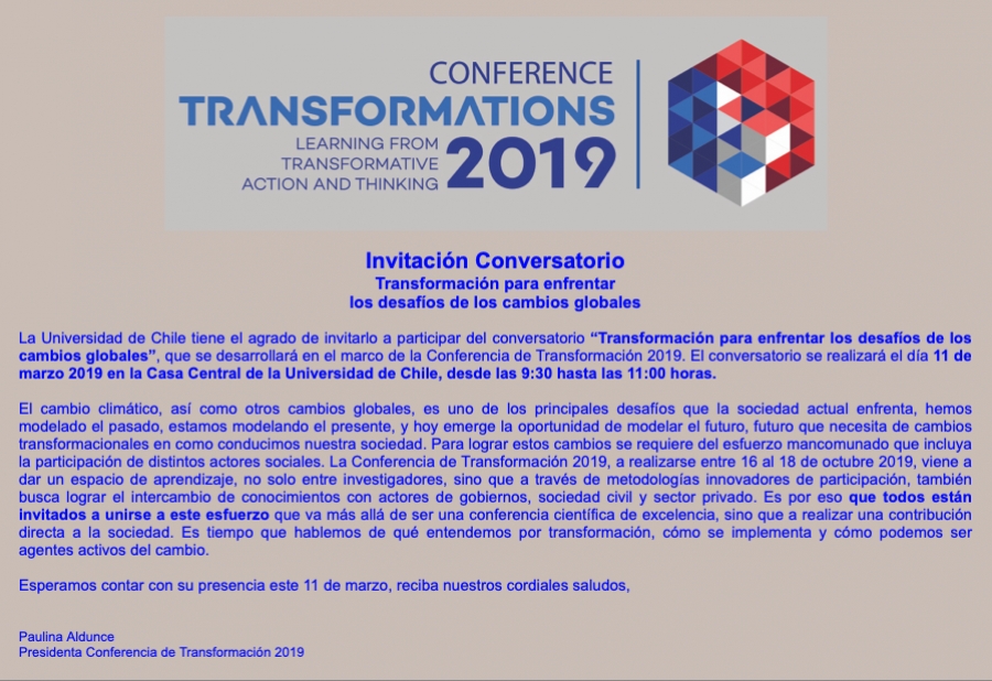 Invitación Conversatorio Transformación para enfrentar desafíos cambios globales